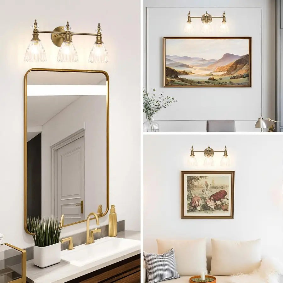18.9 Inch Brushed Gold Vanity Lights over Mirror, Brown Bronze Wall Sconce with Glass Shade
