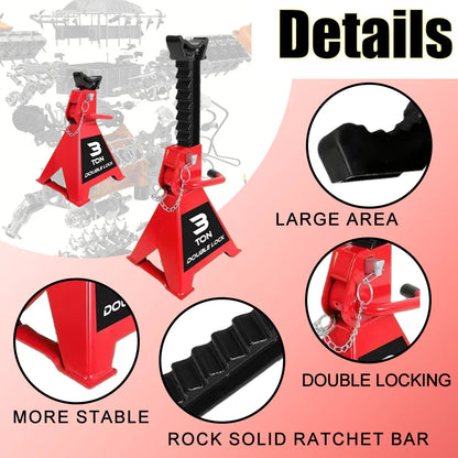 1 Pair/2Pcs Jack Stands 3 Ton with Double Locking for Lifting Car SUVS, Heavy Duty Steel, 6000 lb Capacity