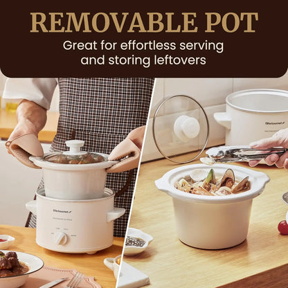 Electric Slow Cooker with Ceramic Pot, Adjustable Temp for Entrees, Sauces, Stews & Dips, Dishwasher Safe With Glass Lid