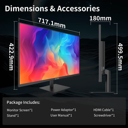 32 Inch 2K Computer Monitor, IPS 1440p Monitor with Ultra-Thin Bezels, HDR10, Freesync/G-sync, HDMI/DP Ports