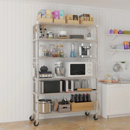 6-Tier Adjustable Metal Shelf with Wheels
