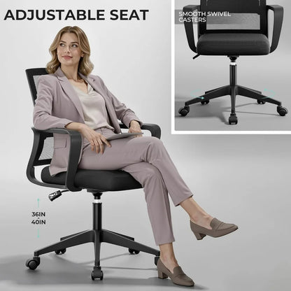 Mid-Back Upholstery and Mesh Office Chair Black Height-Adjustable Armrests