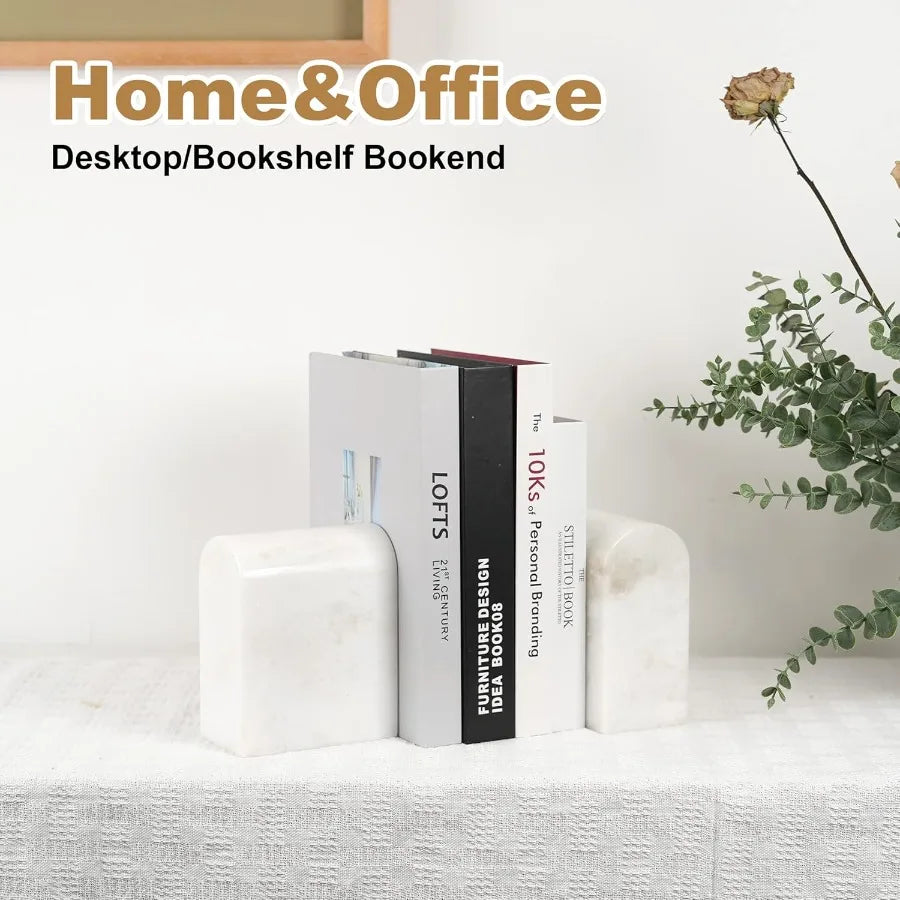 African Natural Marble Non-Slip Bookends for Shelves