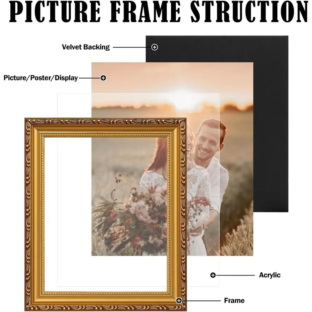 Gold Vintage 8x10 Picture Frames Set of 6 for Wall and Table