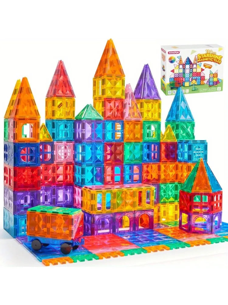 110/66/50 PCS 3D Magnetic Building Tiles with Vehicle Construction Blocks Set for Kids