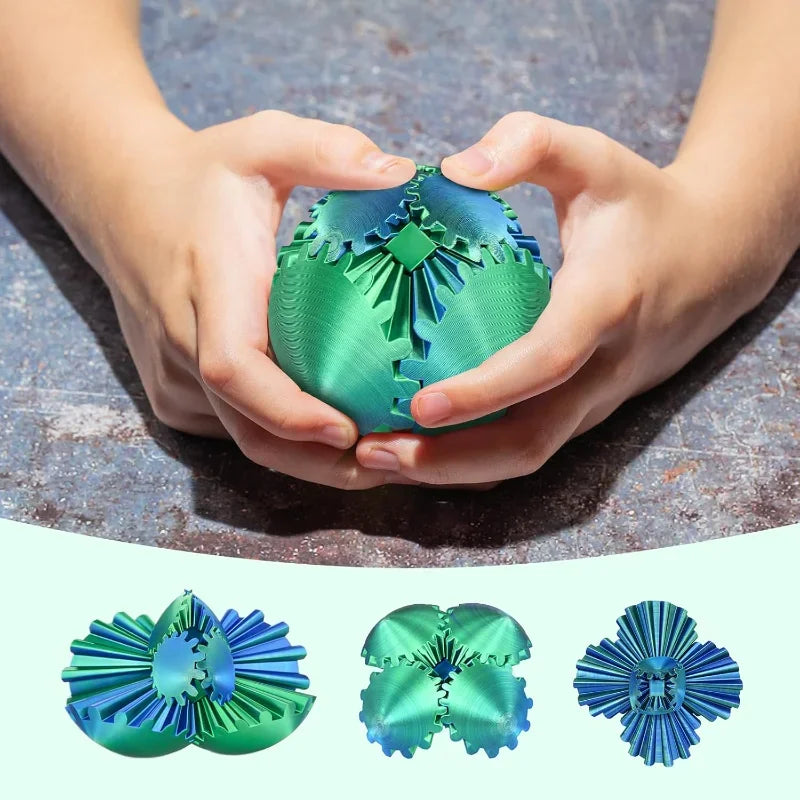 3D Printed Gear Sphere Fidget Toy, Sensory Stress Relief Ball for Kids and Adults, ADHDToy (Forest Green, 2.6 inches)