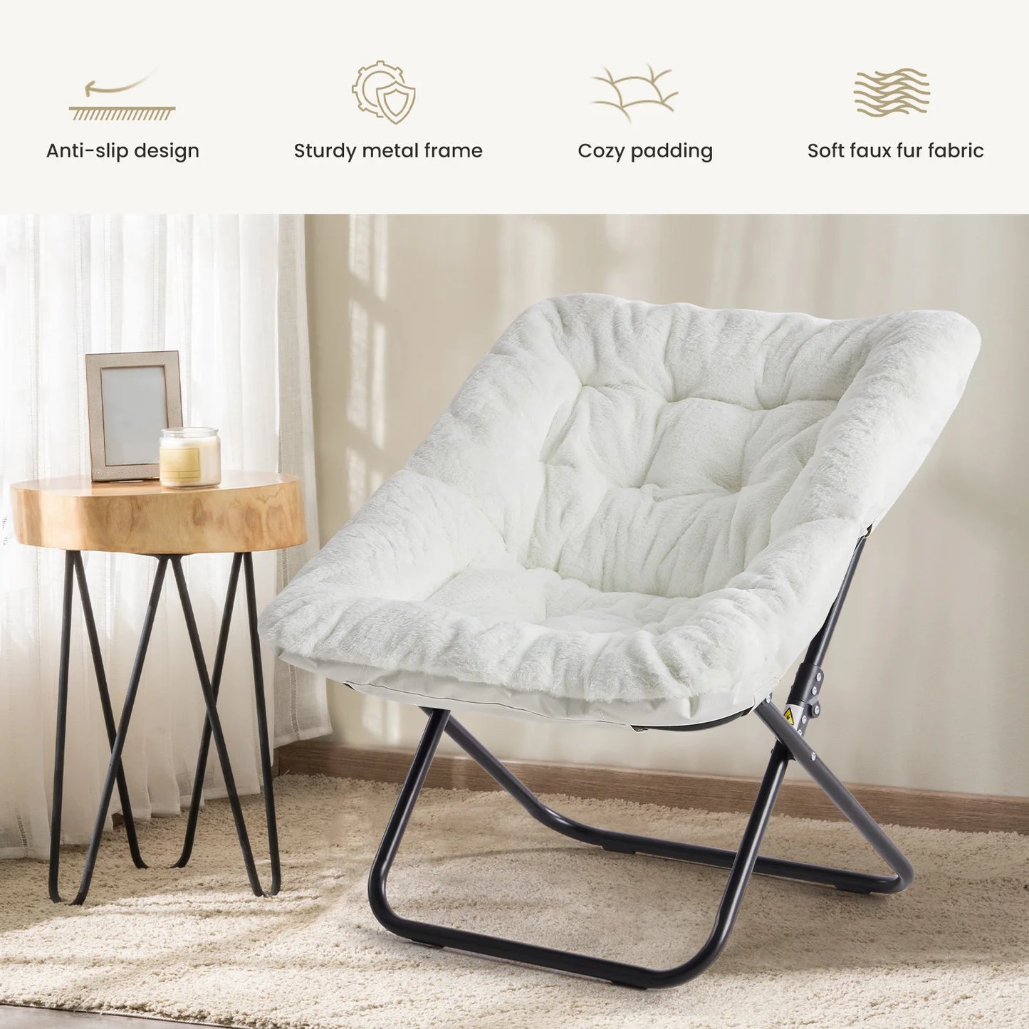 28 inch Cozy Saucer Chairs Soft Faux Fur Large Size that fold for storage.  Great Reading Chair
