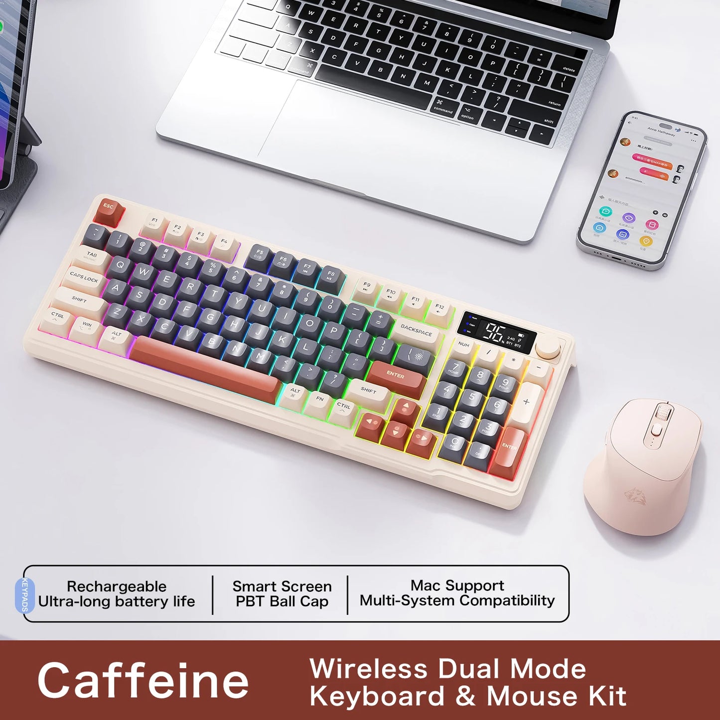 Wireless Keyboard Bluetooth Dual-Mode Connection, Multi-Device Linking, Ergonomic