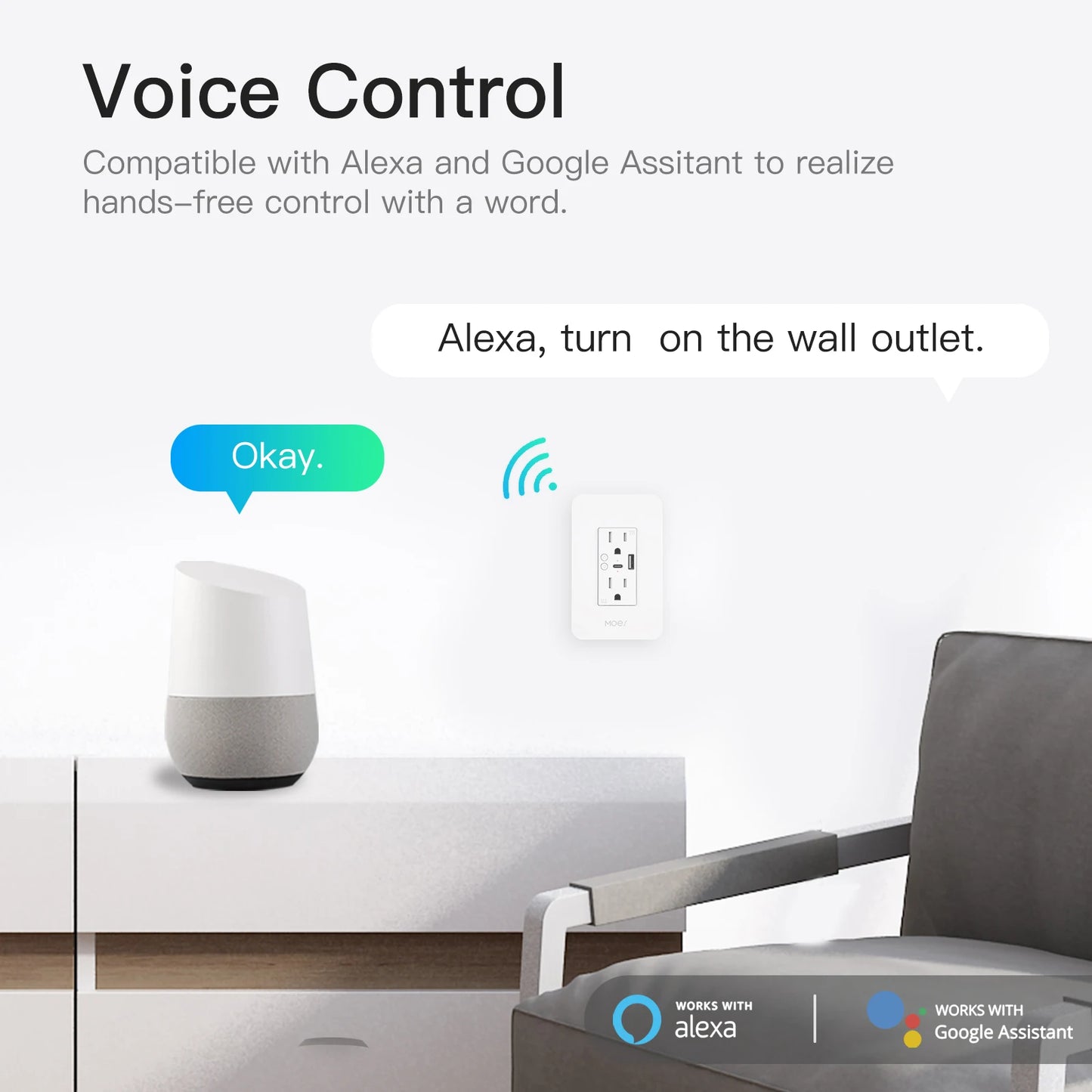 WiFi Smart Power Wall Socket with Type C USB Dual Power Outlets