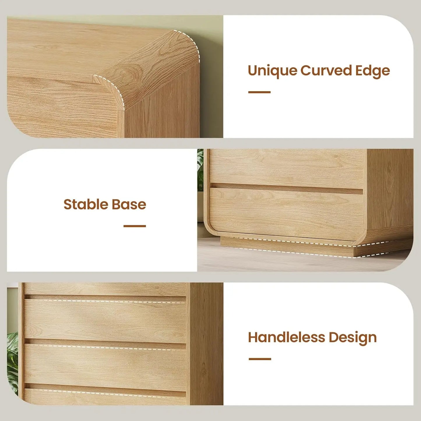 Tall Dresser for Bedroom, 5 Drawer Vertical Dresser w/Curved Profile Design