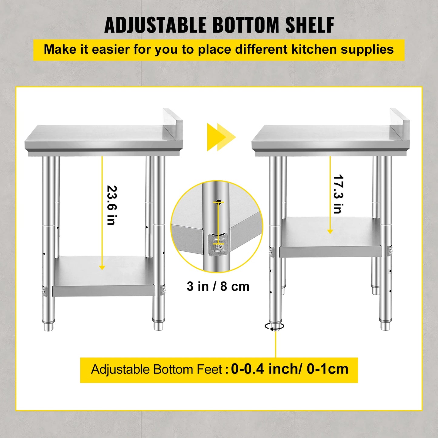 SucceBuy Kitchen Work Bench Commercial Catering Table Worktable with Undershelf Stainless Steel 330LBS 286LBS for Restaurant