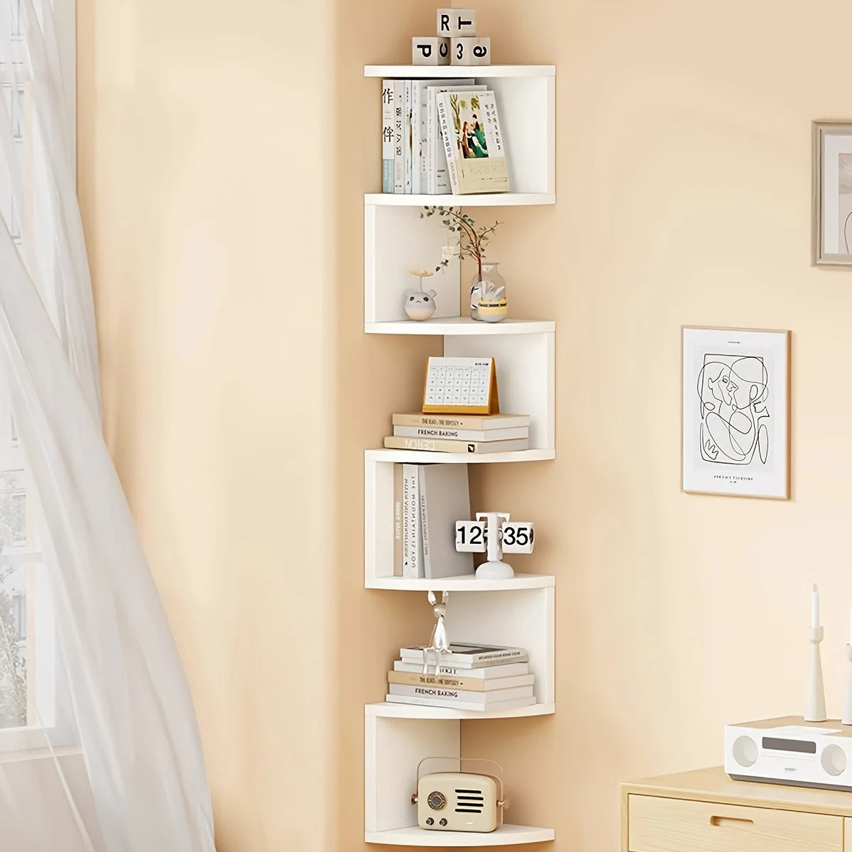 7-Tier Rustic Wall-Mounted Corner Shelf Suitable for Living Room, Bedroom, Kitchen