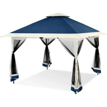 13x13 Outdoor Gazebo, Double Roof Patio Gazebo with Mosquito Netting, 3 Adjustable Heights Foldable Tent Shelter Quick Setup, fo