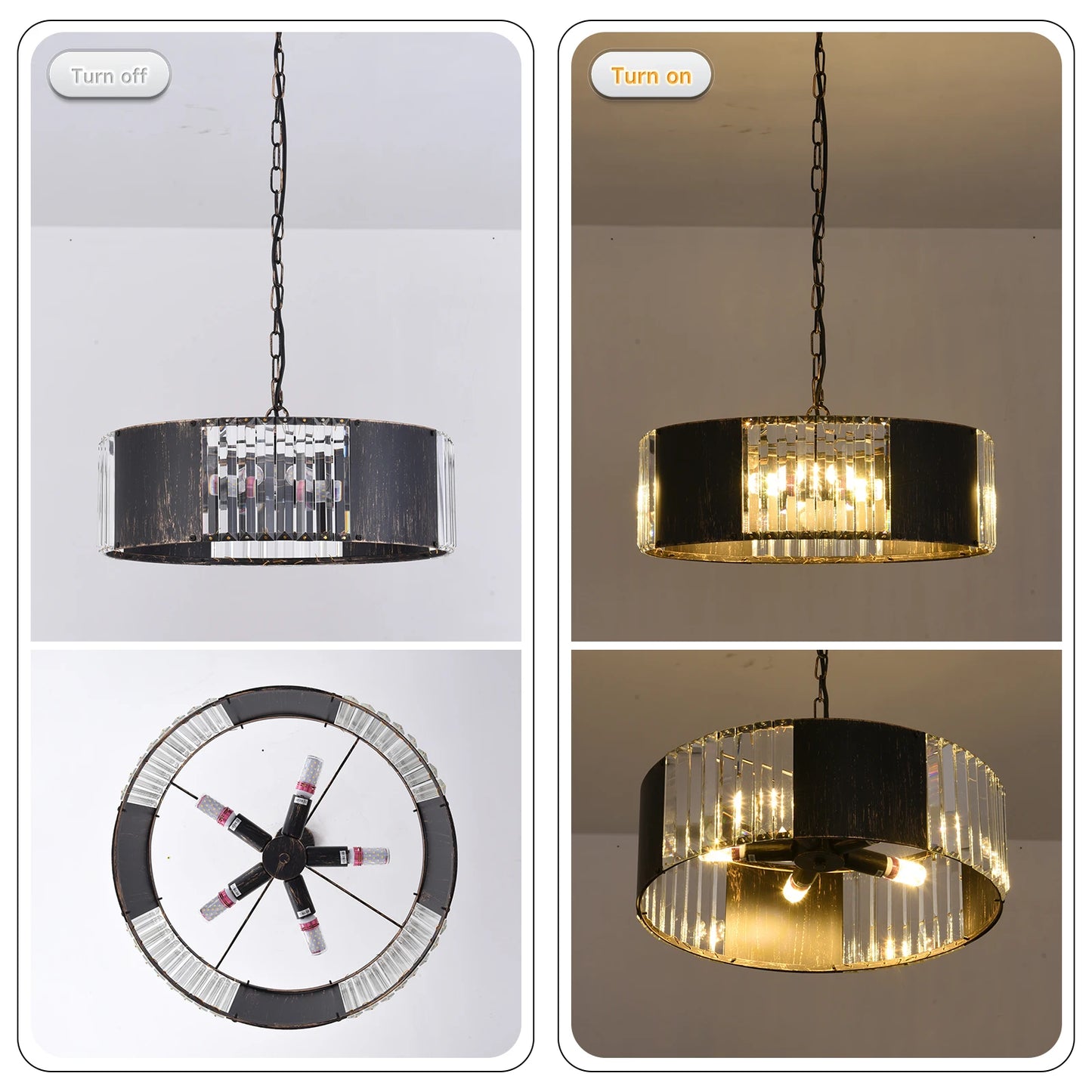 Luxury Black Crystal Modern Pendant Hanging Ceiling Lamp Chandelier