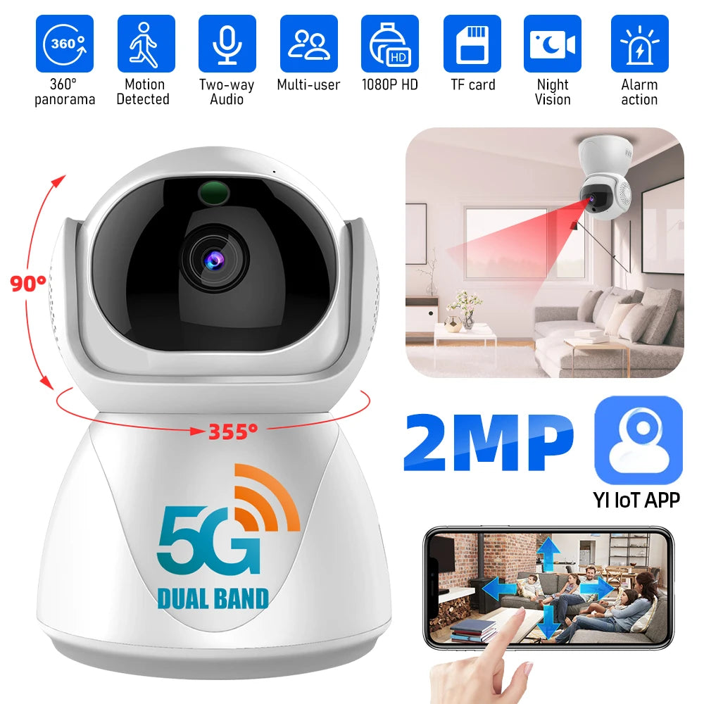 5G Indoor WiFi Camera HD 360° dual-frequency Surveillance Security Camera, Night Vision, Auto Tracking , and Baby Monitoring Camera