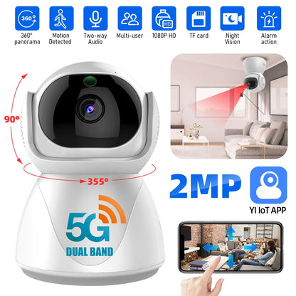 5G Indoor WiFi Camera HD 360° dual-frequency Surveillance Security Camera, Night Vision, Auto Tracking , and Baby Monitoring Camera