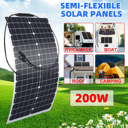 200W Flexible Solar Panels Waterproof Monocrystalline Solar Panel for Home, RV, Boat, and Camping 18V Charge