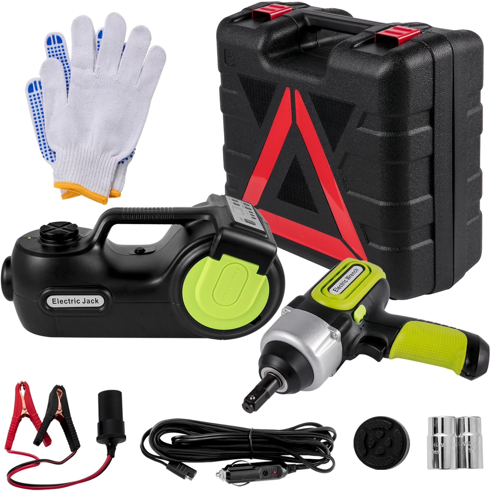 4-In-1 Electric 5T Portable Hydraulic Jack, Impact Wrench, Tire Compressor, Lifting,  and LED Light Tool