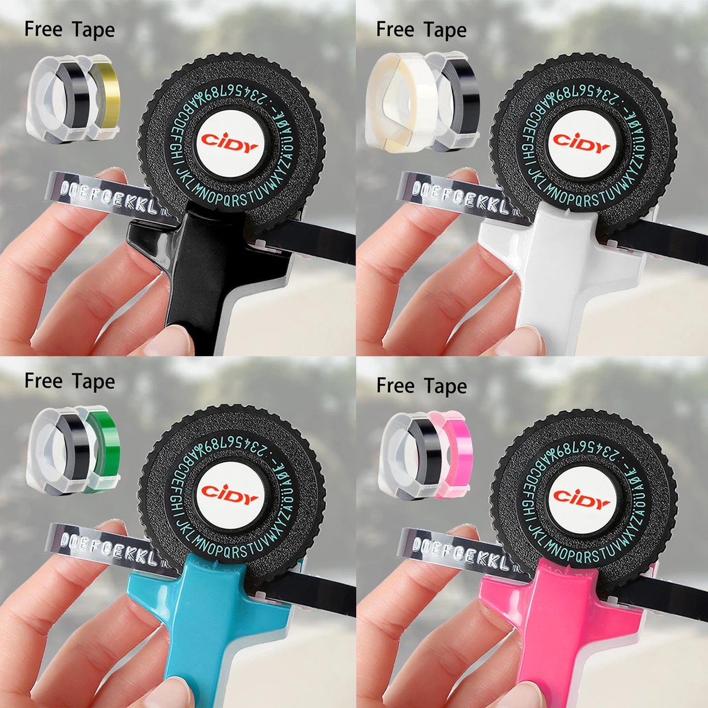 Embossing label maker with 2 ribbons
