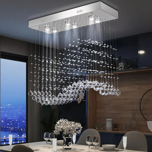 31.5'' Rectangular 6-Light Linear Crystal Chandelier for Kitchen Island