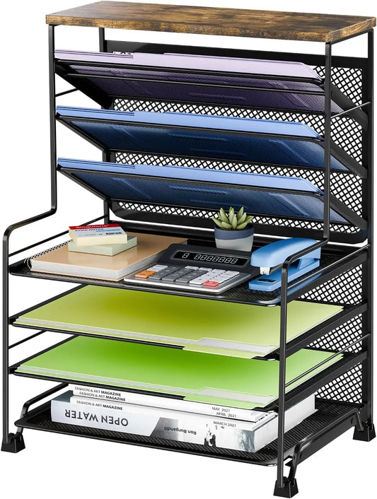 7 Tier File Organizer for Office, Home, School - Black Desk Accessory