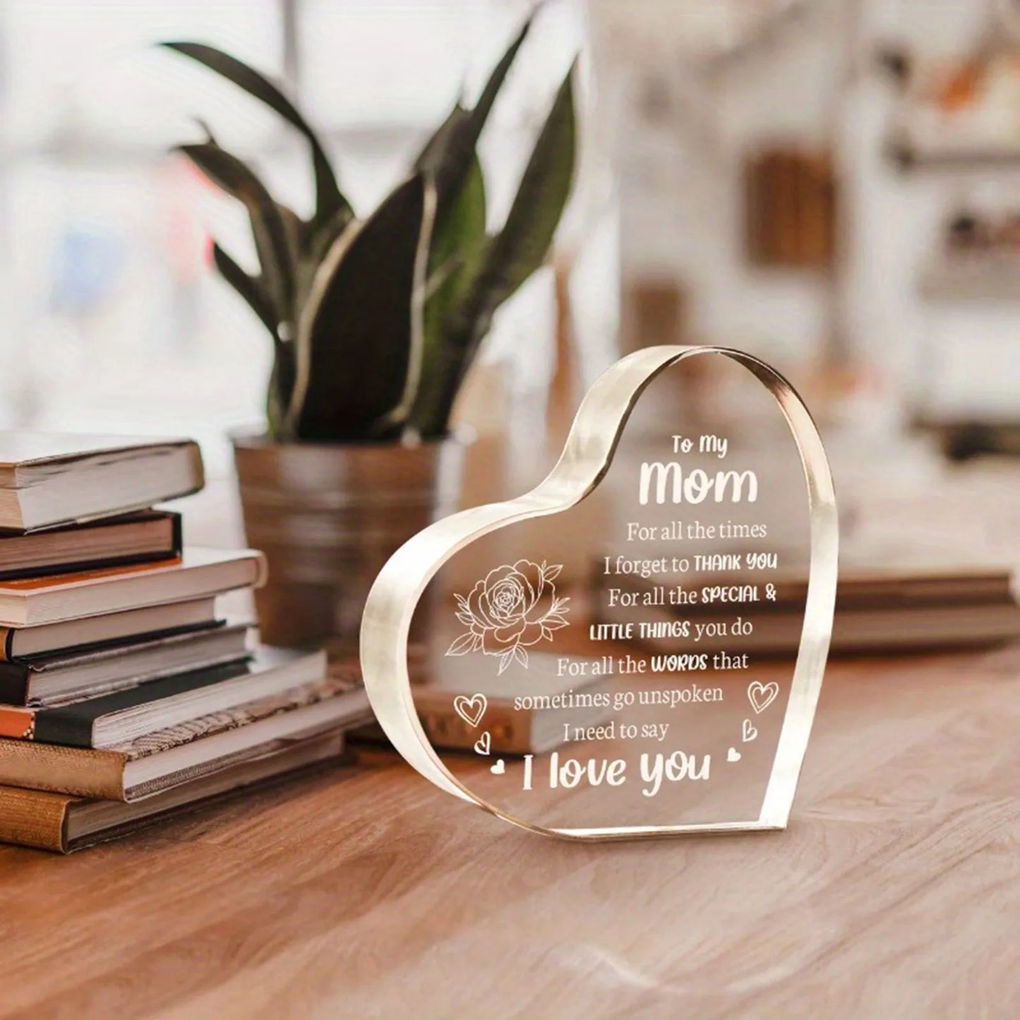 1pc Mother's Day Gift Sign Heart Shaped Plaque Personalized Gift For Mother Desktop Souvenir Decoration I Love You Mom