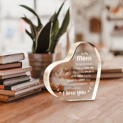 1pc Mother's Day Gift Sign Heart Shaped Plaque Personalized Gift For Mother Desktop Souvenir Decoration I Love You Mom